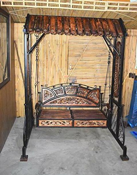 India wood mart Iron Jhoola for Garden Decor-Foldable Hammock Swing Iron, Wooden Large Swing Iron, Wooden Large Swing