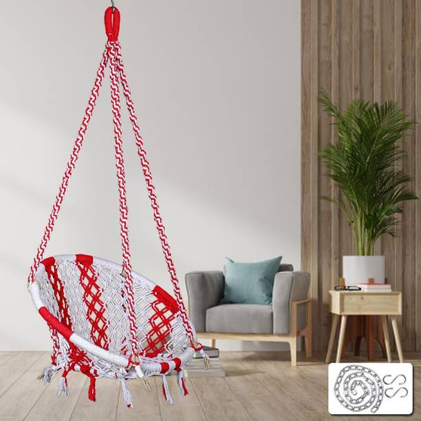 Flipkart Perfect Homes Studio Round Swing Chair with 3 Ft Chain/ Wooden Swing/Swing for Adults/ Kids Swing Cotton Large Swing