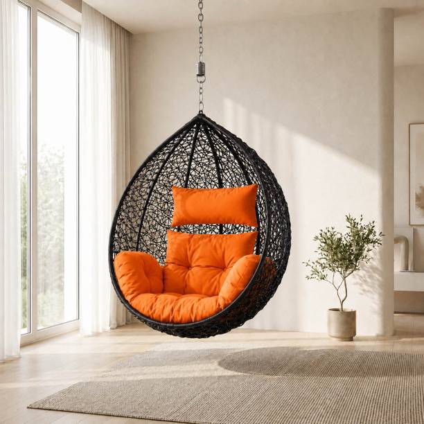Lux style furnitures Egg Swing Chair for Indoor & Outdoor | Heavy Duty Rattan Swing with Cushion| Steel Large Swing