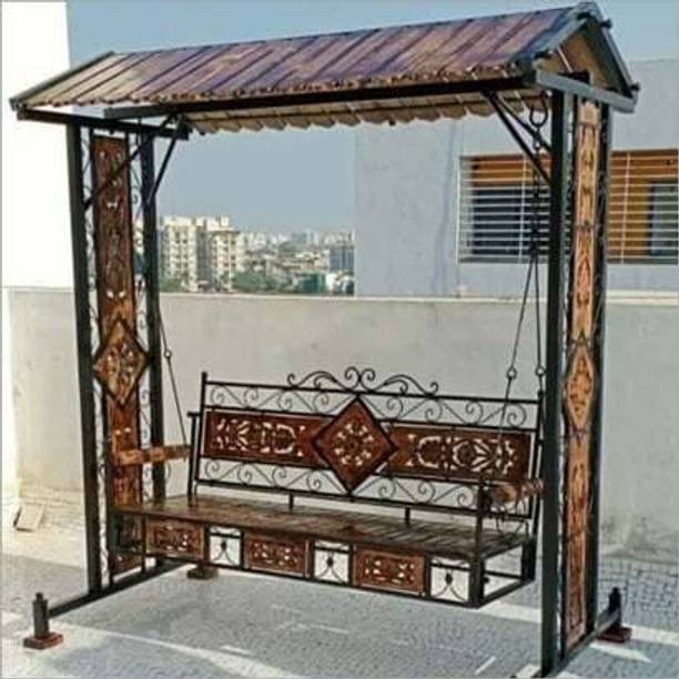 Smarts collection Iron Jhoola for Garden Decor-Foldable Hammock Swing Iron, Wooden Large Swing