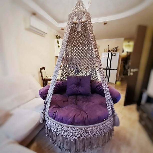 SN Handicrafts Premium Macrame Swing Chair with Soft Cushion for Indoor Use Cotton, Iron Large Swing