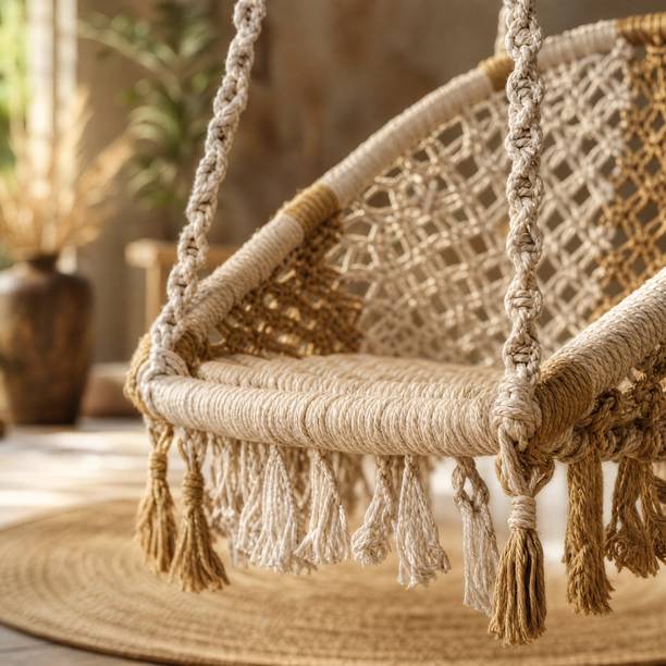 LABONYA Handcrafted Comfortable Hanging Swing Chair for Home & Garden Cotton Hammock