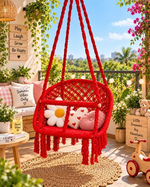 swiiiiig Kids Macrame Swing Chair Jhula | Hanging Hammock Chair for Indoor Home Balcony Cotton Small Swing