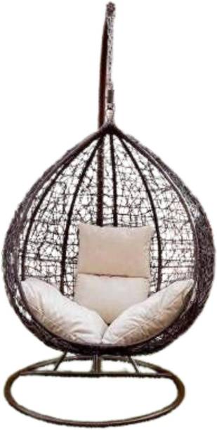ES Craft Single Seater Swing Chair with Stand & Cushion (Black & Cream) Iron Hammock