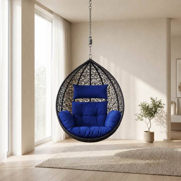 Lux style furnitures Egg Swing Chair for Indoor & Outdoor | Heavy Duty Rattan Swing with Cushion| Steel Large Swing