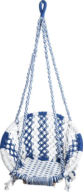 Halder Jute Premium Round Swing Chair White Blue Cotton Large Swing