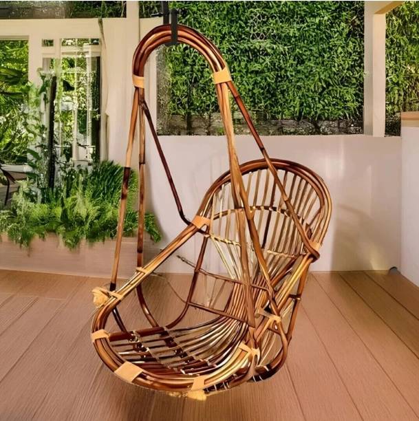 HussainFuniture Cane Jhula | Swing for Adults | Hanging Chair for Balcony & Garden | Handcrafted Wooden Hammock
