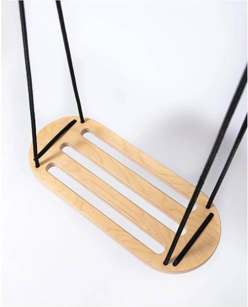 Blue Drizzle Curved Wooden Swing with Arctic White Ropes Wooden Hammock