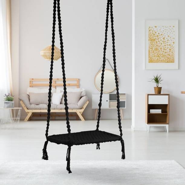 Curio Centre Cotton Single Seater Plank Hanging Swing for Adults & Kids/Jhula for Adults/ Wooden Large Swing