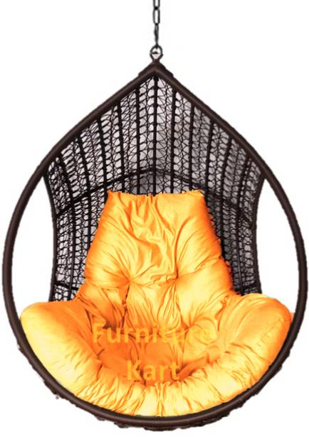 Furniture kart Hanging Swing Chair Brown & Golden Steel Large Swing