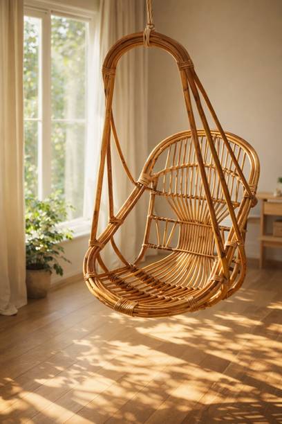 manufactree Handicrafts Bamboo Jhula Cane Swing Chair with Cushion, Maximum Weight 100 Kg Cane Living Room Chair