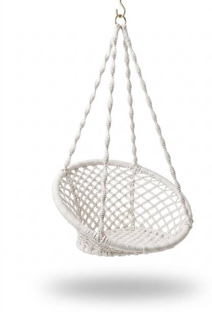Serenevista White Round Cane/ Rattan made Wooden Hammock