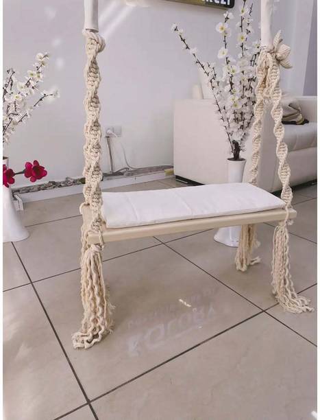 SN Handicrafts Handmade 50 Inch Height Macrame Swing for Adults with Wooden Seat, Boho Decor Cotton, Wooden Large Swing