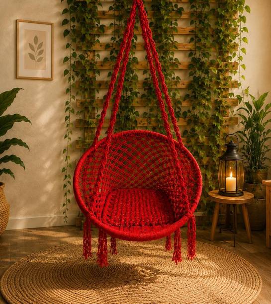 SwingK Adults & kids Red Hanging Swing Chair Jhula for home Bamboo, Cotton Hammock