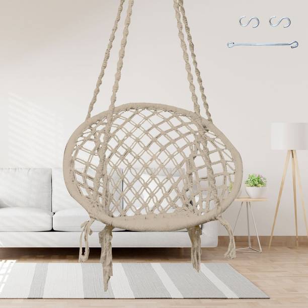 Faburaa Cotton Round Hanging Swing for Kids & Adults, Cotton Rope Swing Chair for Home Cotton Small Swing
