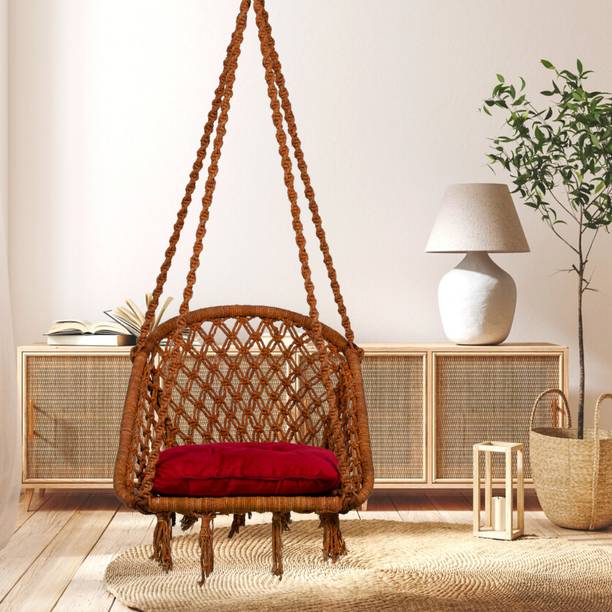 Patiofy D Shape Swing for Adults & Kids, Jhula Indoor, Wooden Swing Chair, Hammock Swing Cotton Large Swing