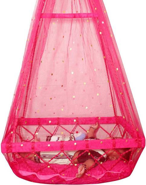 HURF CARE (0-2 YEARS) NEW BORN BABY PALNA JHULA SWING WITH NET FOR MOSQUITO PROTECTION Cotton, Wooden Large Swing