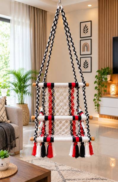 Mymoonstore Handcrafted Cotton Rope Baby Jhula Cotton, Wooden Small Swing
