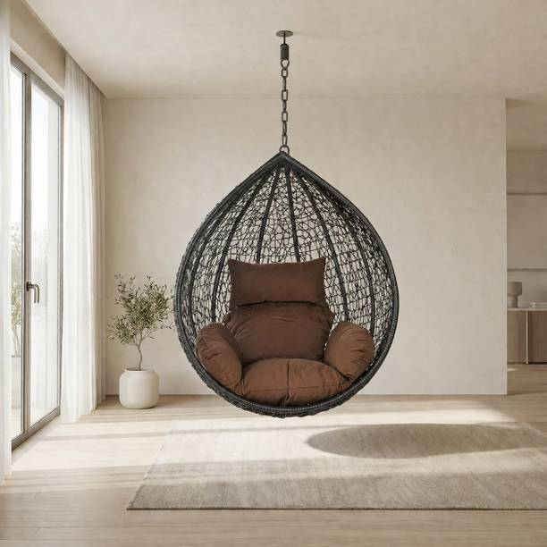 Lux style furnitures Egg Swing Chair for Indoor & Outdoor | Heavy Duty Rattan Swing with Cushion| Steel Large Swing