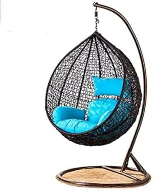 ES Craft Single Seater Swing Chair with Stand & Cushion (Black & Sky Blue) Iron Hammock