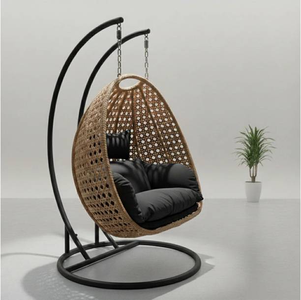 MOSystems Wicker Teardrop Hanging Swing Chair with Stand & Plush Cushions Iron Hammock
