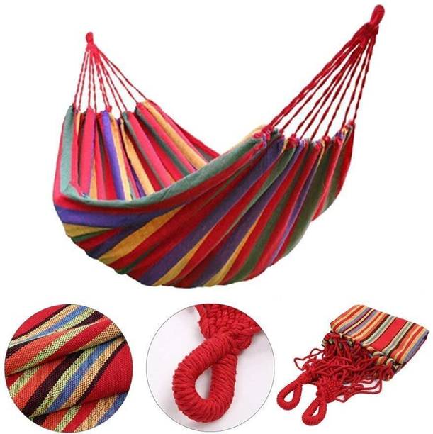 HNIMPEX Camping Hammock, Striped Canvas Fabric Portable Garden Hammocks Canvas Large Swing