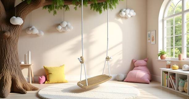 HOLIZEIN Nordic Minimalist Wooden Tree Swing with AdjustabLE White Nylon Ropes Wooden Hammock