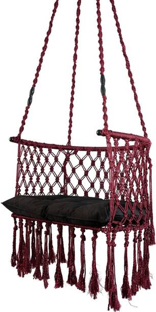 JULJULIA Macrame Hanging Swing Chair with Cushioned Seat | Cotton Rope Handcrafted Swing Cotton Large Swing