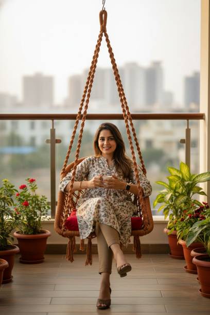 Patiofy D Shape Swing for Adults & Kids, Jhula Indoor, Wooden Swing Chair, Hammock Swing Cotton Large Swing