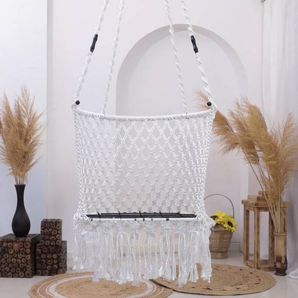 JULJULIA Macrame Hanging Swing Chair with Cushioned Seat | Cotton Rope Handcrafted Swing Cotton Large Swing