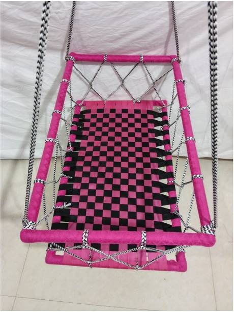 HURF CARE Newly Born Baby Swing Nylon Fabric & Wood Made jhula Compatible for (0-2 Years) Wooden, Nylon, Iron Large Swing