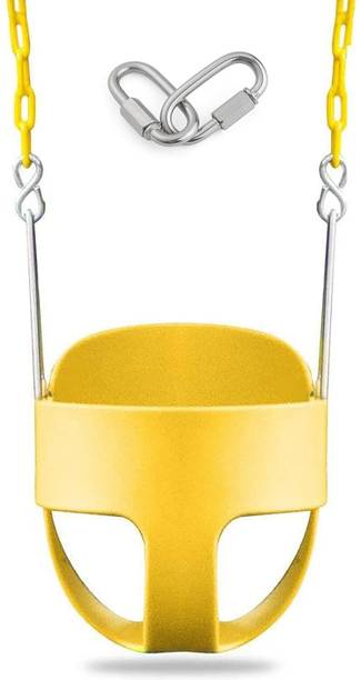 TOGGLE PLAY Heavy-Duty High Back Full Bucket Toddler Swing Seat with 60-Inch Coated Chains Plastic Large Swing