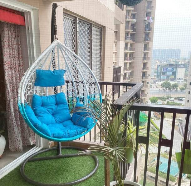 Divysa Outdoor Furniture Single Seater Swing Chair with Stand & Cushion Iron Hammock