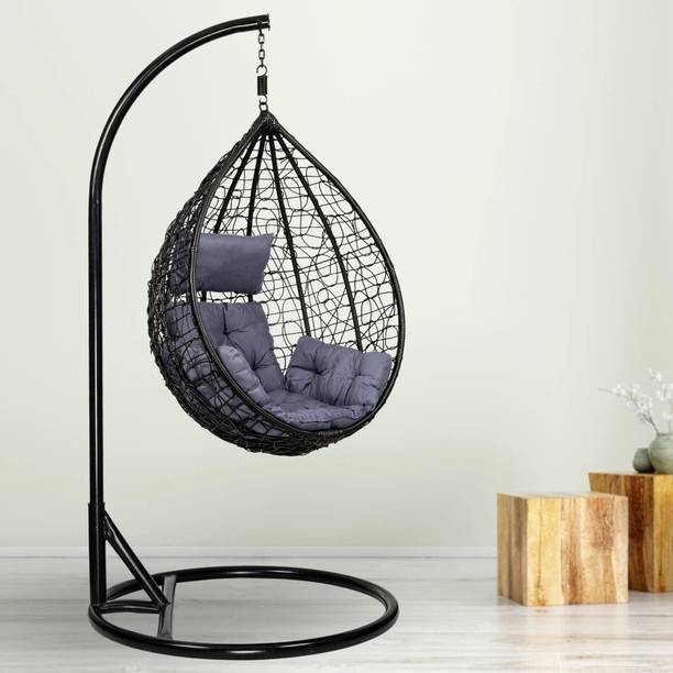Swingzy Single Seater Hanging Egg Spyder Swing For Home| Modern Wicker Swing With Stand| Iron Hammock