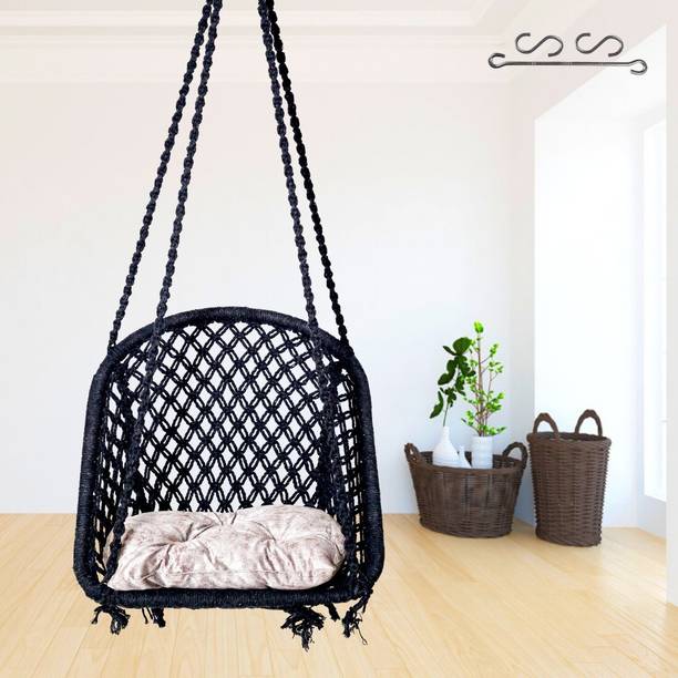 Patiofy D Shape Swing for Adults and Kids,Jhula Indoor, Wooden Swing Chair,Hammock Swing Cotton Large Swing