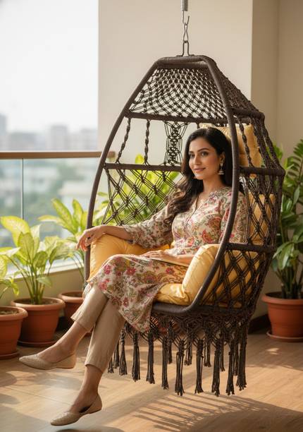 Patiofy Foldable Egg Chair, Swing for Adults with Cushion, Swing Chair, Jhula Indoor Polyester Hammock