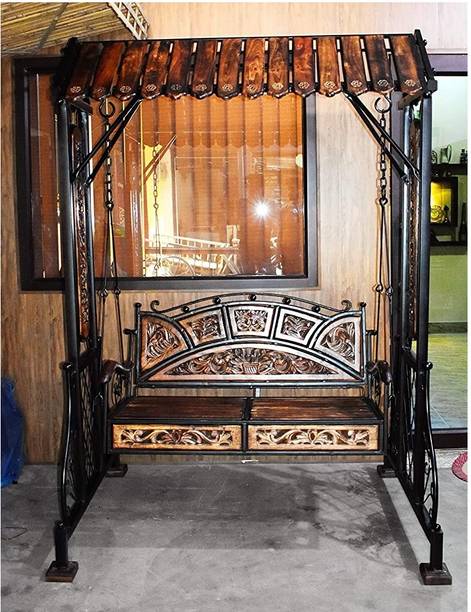 Smarts collection Indoor/Outdoor Iron Swing(Jhula)with Stand 300 kg Cap Iron, Wooden Large Swing