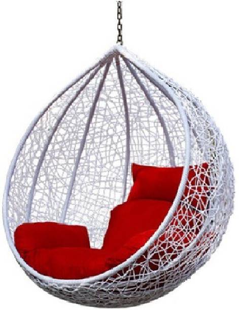 Jhula King Luxury Hammock Swing Chair Hanging Egg Chair Jhula (White With Red) Steel Large Swing