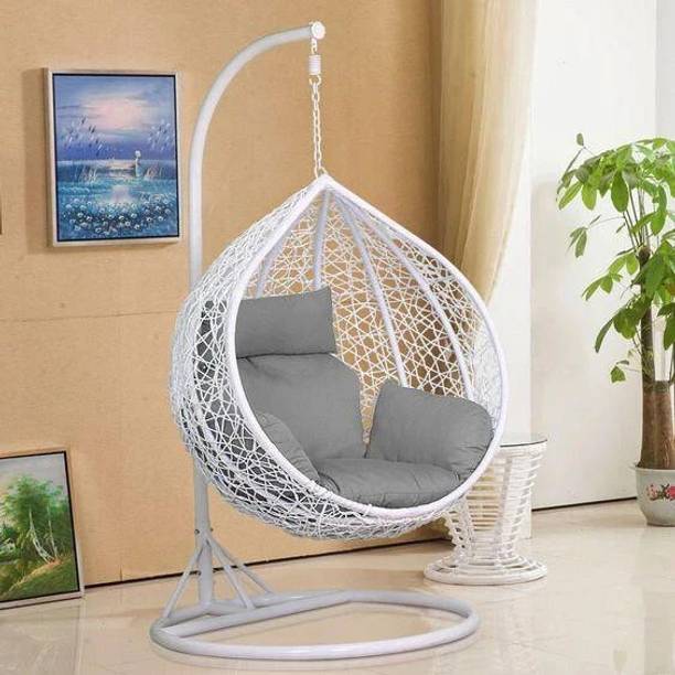 Furniture kart Hammock Swing Chair with Stand Swing For Adults Swing With Stand White with Grey Steel Large Swing