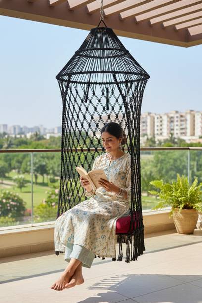 Patiofy Comfort King Hanging Swing Chair/Jhula for Adults/Swing for Balcony with Cushion Polyester Hammock