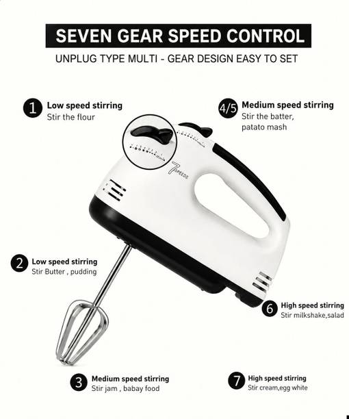 Pacific Trading 260 W White | Electric Egg Beater | Cake & Cream Whisk Mixer | Kitchen Baking Tool Hand Blender