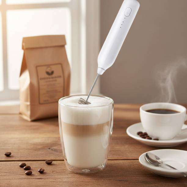 BAWALY 50 W White Rechargeable Milk Frother & Coffee Whisker with Dual Spring Electric Whisk