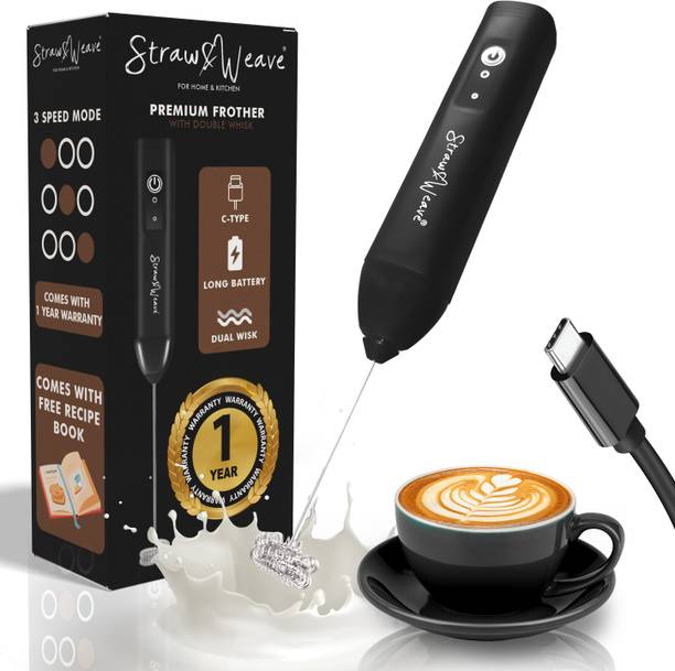 Strawandweave 50 W Black Double Whisk C-Type Rechargeable 1 Year Warranty Free Recipe Book Electric Whisk