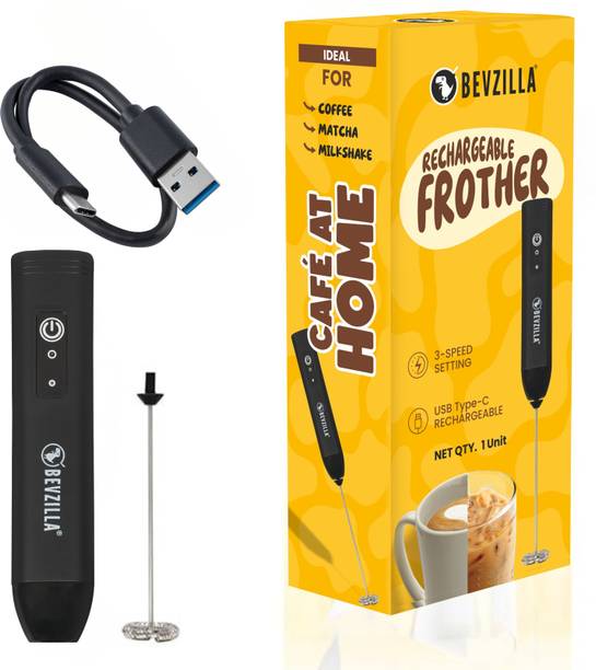 Bevzilla 50 W 3-Speed Rechargeable Frother with Type-C Fast Charging | One-Touch Operation Electric Whisk, Hand Blender