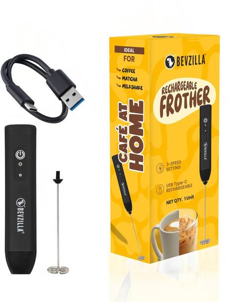 Bevzilla 50 W 3-Speed Rechargeable Frother with Type-C Fast Charging | One-Touch Operation Electric Whisk, Hand Blender
