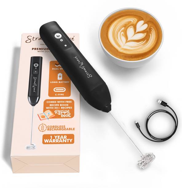 Straw&Weave 50 W Black, Double Whisk, C-Type Rechargeable 1 Year Warranty, Free Recipe Book Electric Electric Whisk, Hand Blender