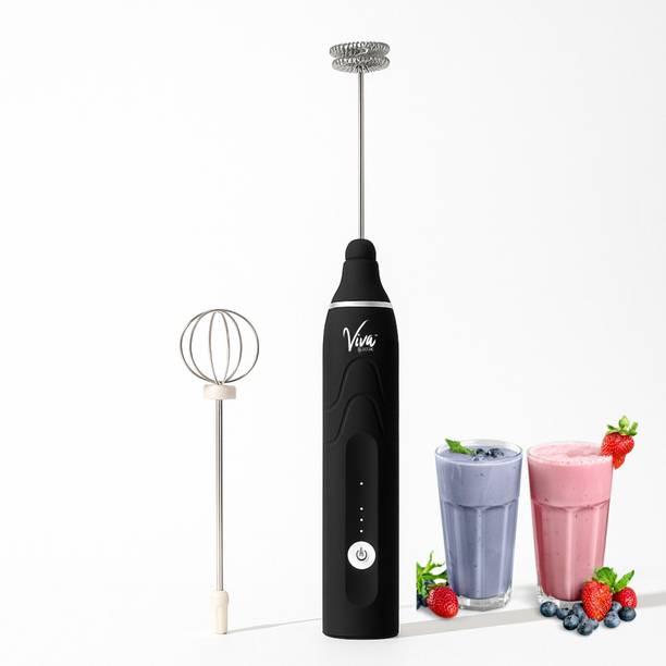 Viva Electric 50 W Electric Milk Frother for Hot & Cold Milk | Creamy Foam Maker for Coffee - Black Electric Whisk