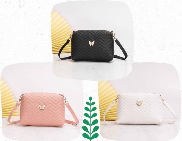 Women White, Black, Pink Sling Bag