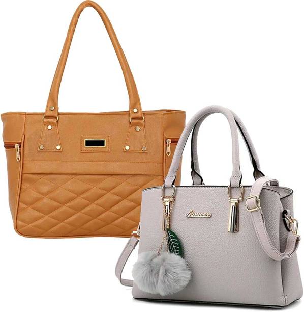 Women Brown, Grey Hand-held Bag