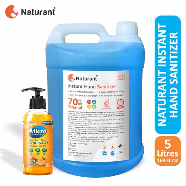 Naturant 70% Alcohol Sanitizer+250ml Antibacterial Handwash Combo|Kill 99.9% Germ & Virus Hand Sanitizer Can